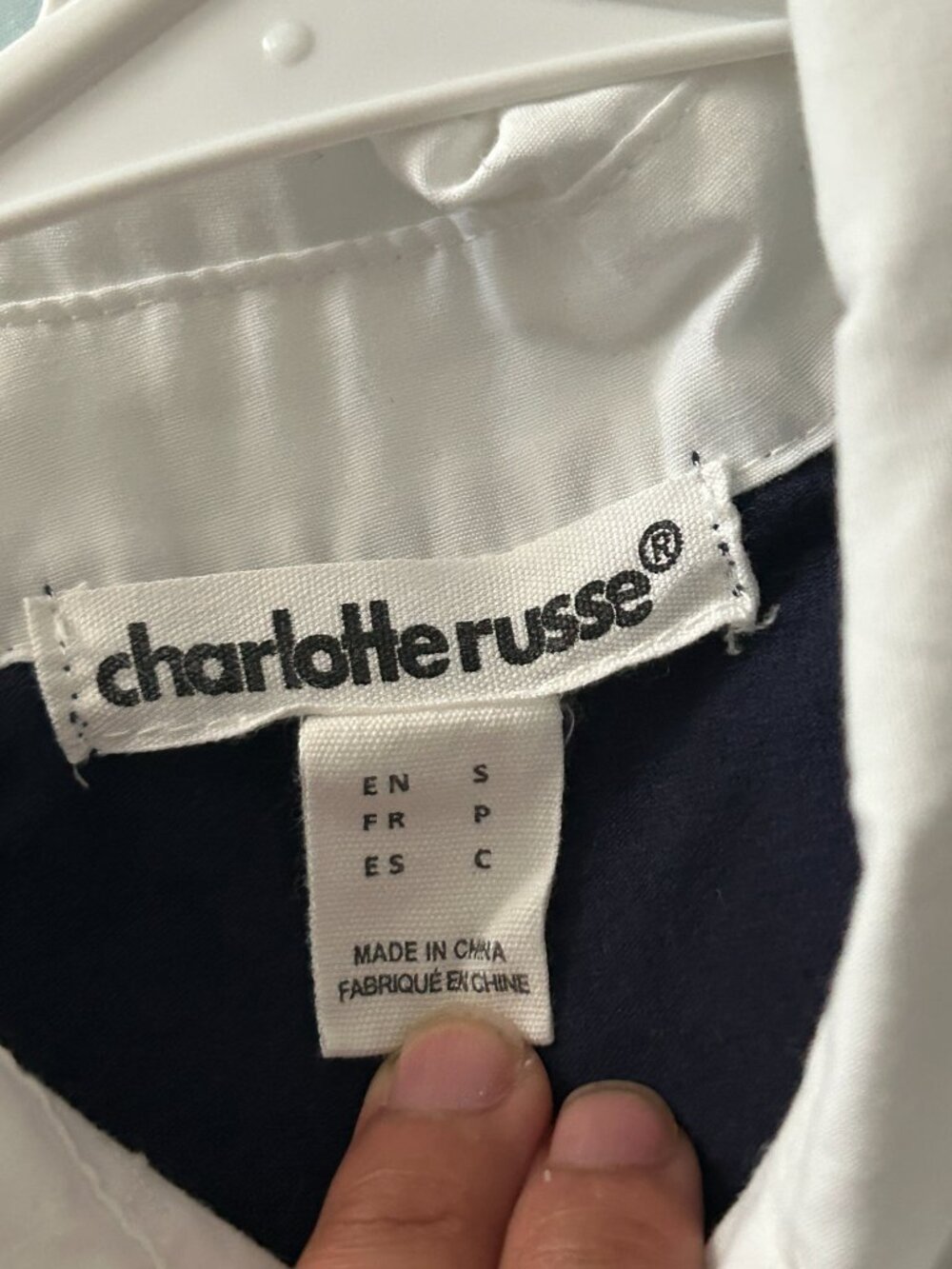 Charlotte Russe Navy Blue Polo Shirt Women's Small Cropped Long Sleeve - Picture 7 of 8